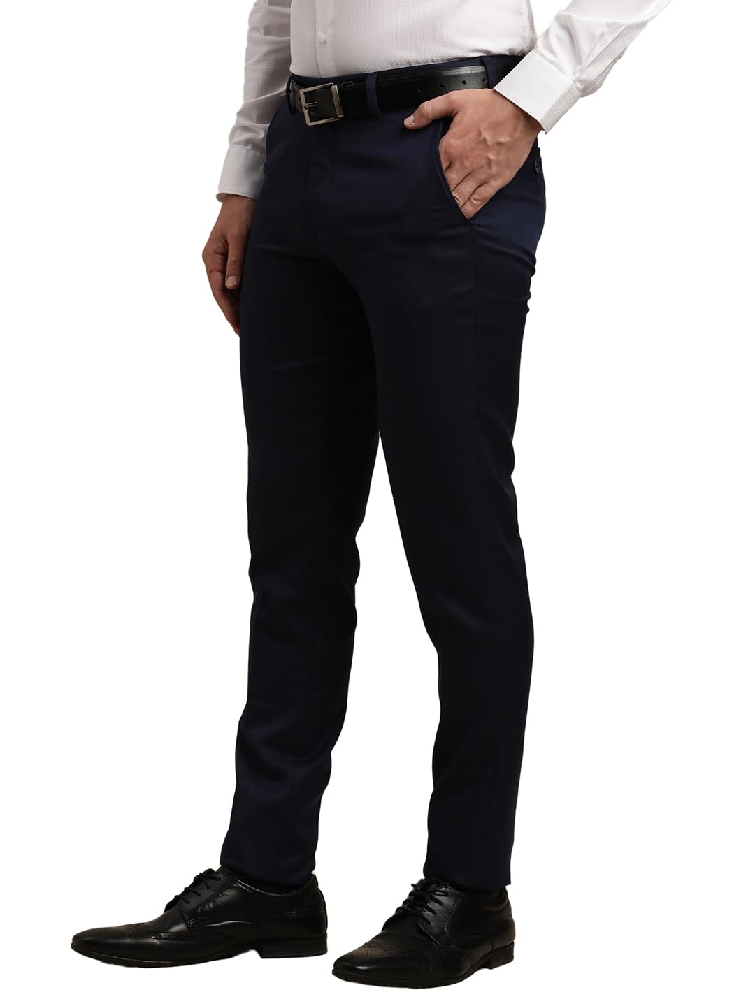 Turtle Men Poly Viscose Ultra Slim Fit Navy Formal Trouser