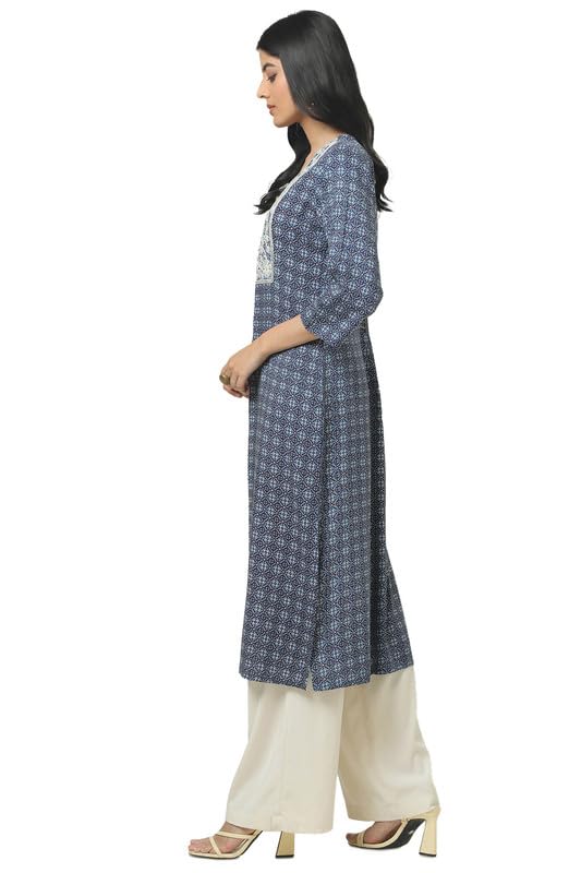 Soch Womens Blue Rayon Ethnic Motifs Kurta with Sequins