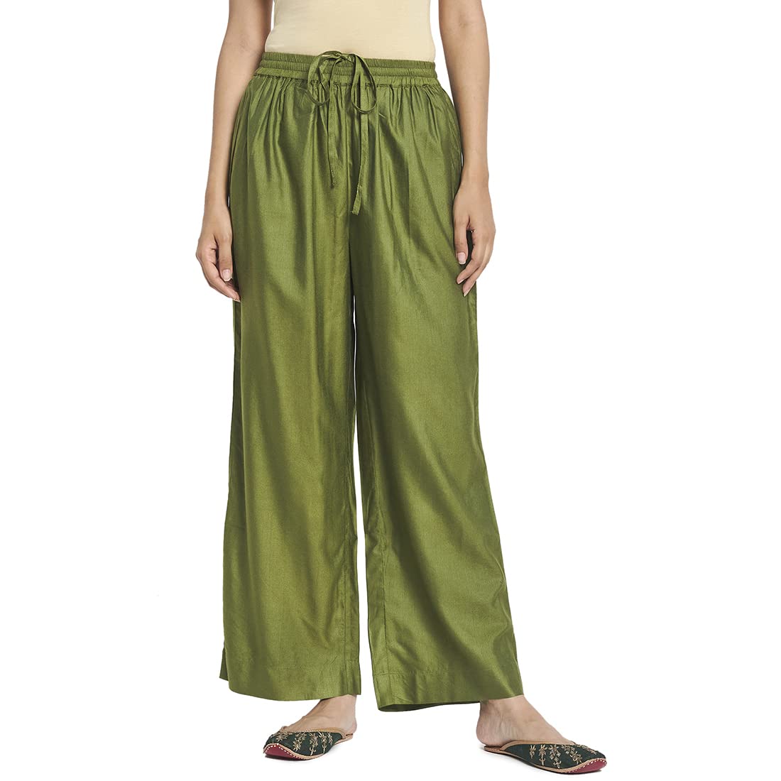 Fabindia Women Viscose Silk Pallazo Green_Xs