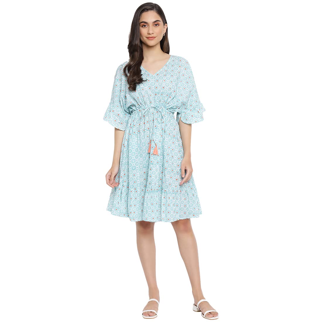 Fabindia Women Cotton Printed Beach Dress Blue_Xs/S
