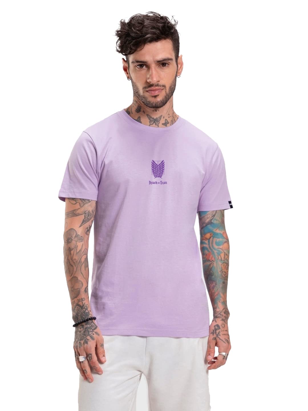 Bewakoof Mens AOT Founding Titan Graphic Print Cotton T-Shirt- Regular Fit, Round Neck, Half Sleeves 577225_Purple_2XL