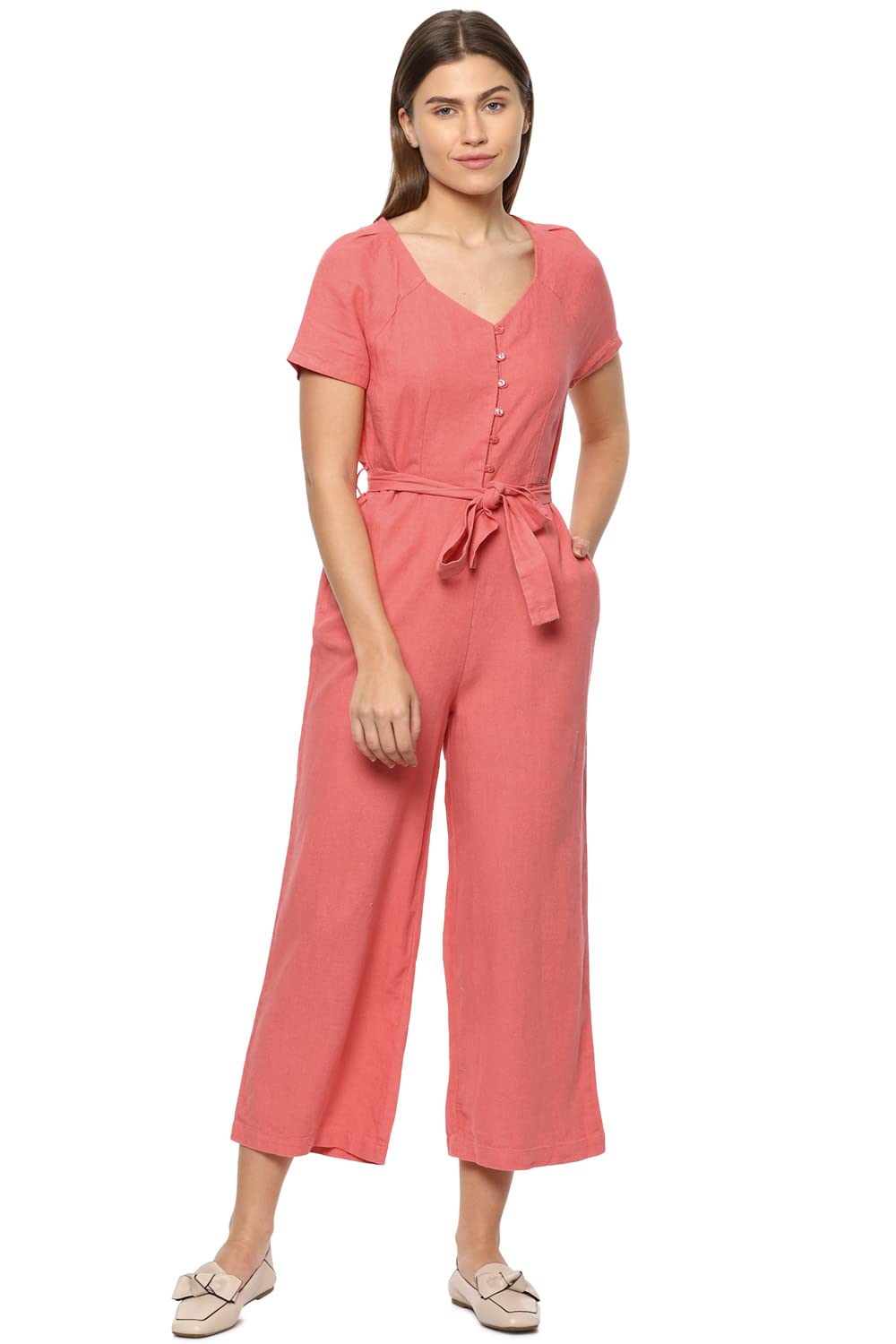 Allen Solly Women Solid Linen Jumpsuit