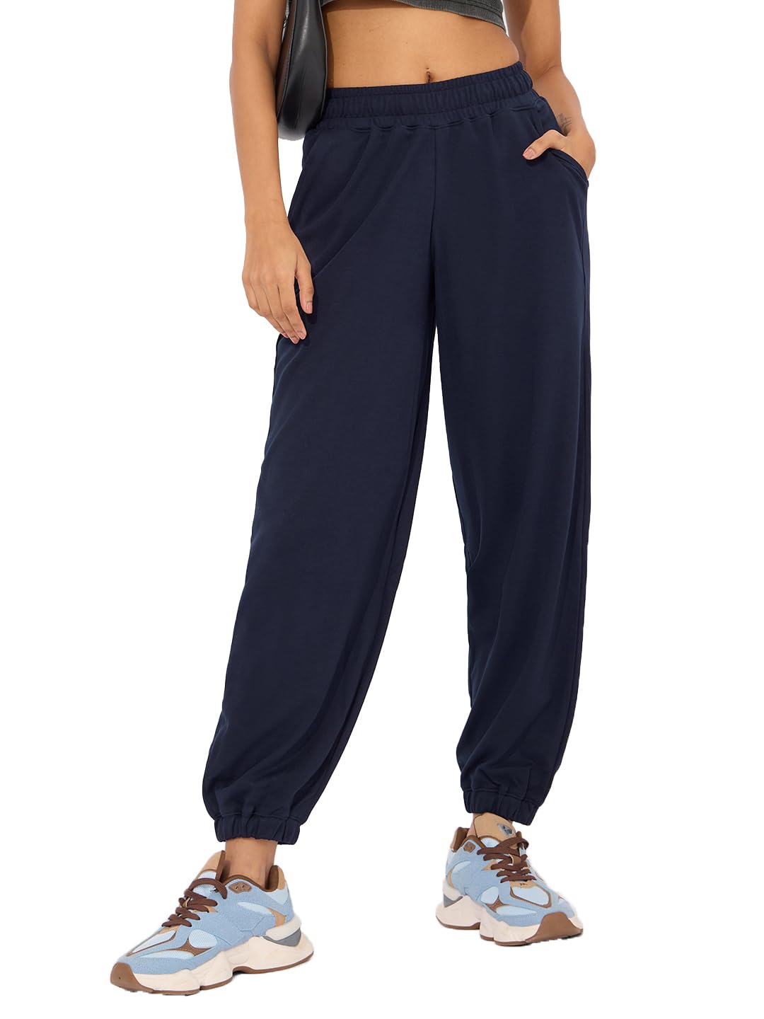 The Souled Store Solids: Navy Blue Women and Girls Pull On Cotton Joggers