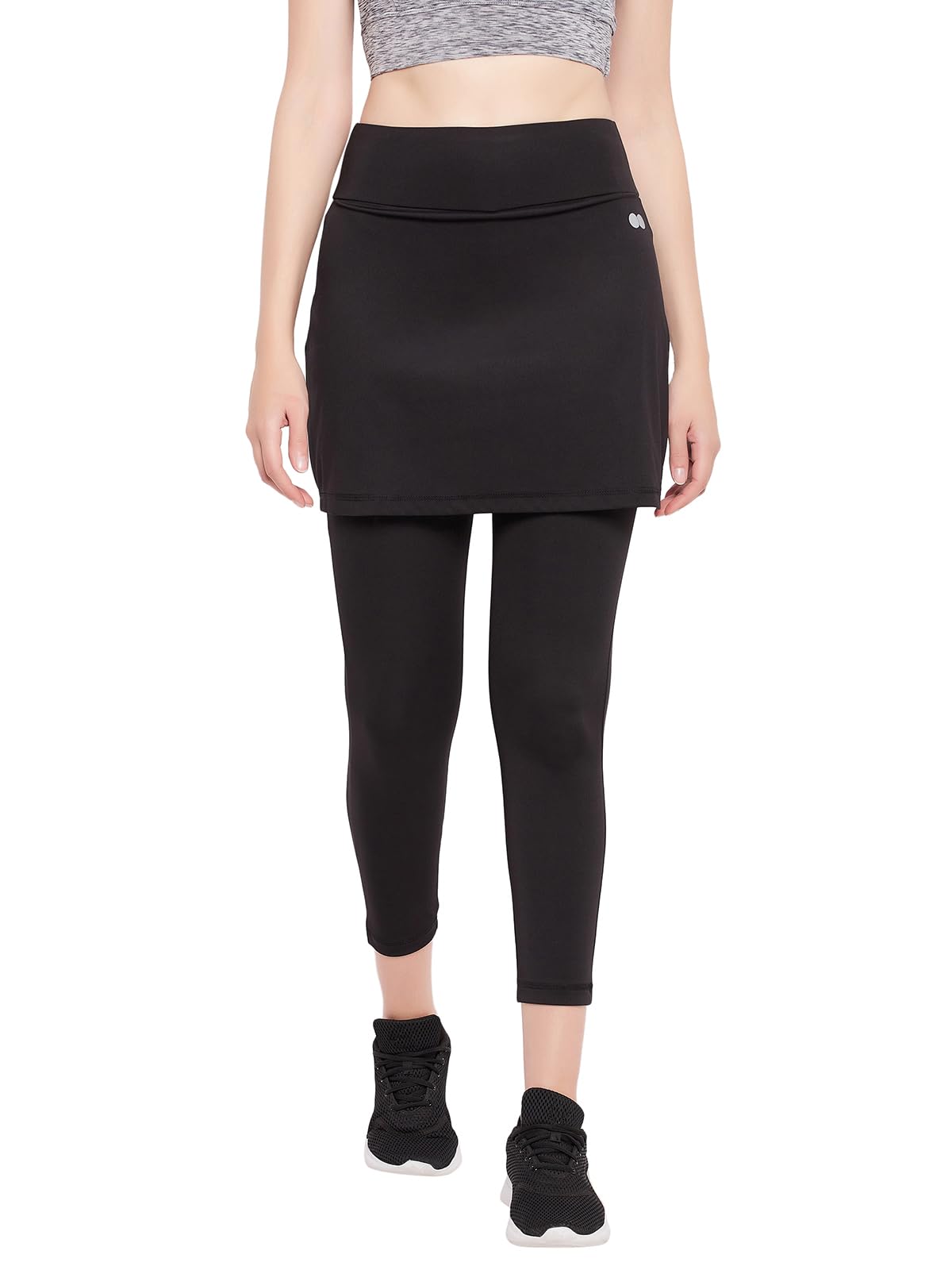 Clovia Womens Snug-Fit High Rise Active Skirt with Attached Tights (AB0117P13_Black_M)