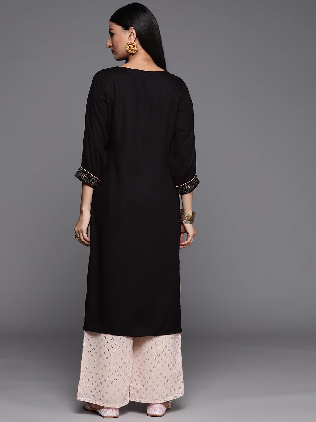 Libas Black Printed Rayon Straight Kurta