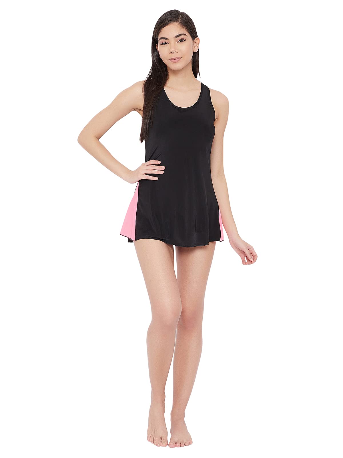 Clovia Womens Padded Swimdress with Attached Swimwear Bottom (SM0096D13_Black_XXL)