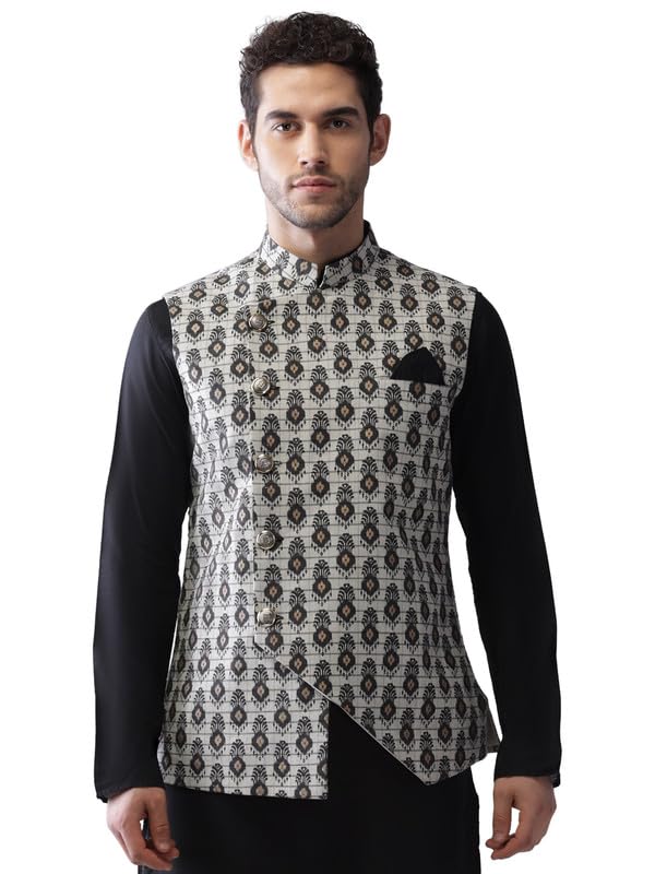 Kisah Nehru Jacket For Men Foil Print Cotton Blend Modi Jacket | Ethnic & Formal Waist Coat For Weddings, Parties & Office Wear