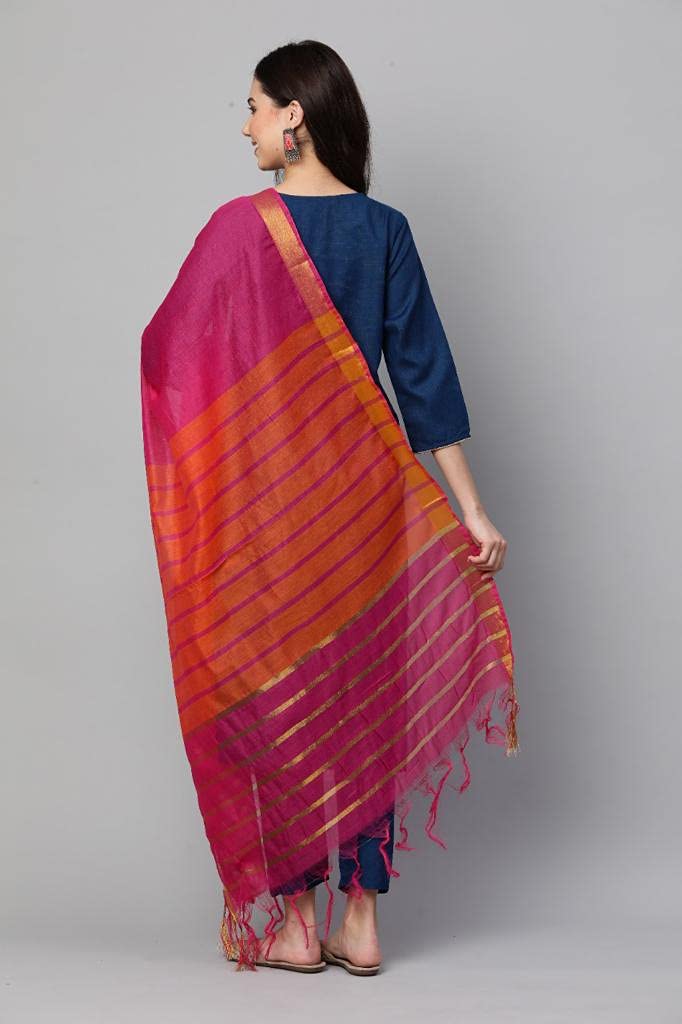 GoSriKi Women's Cotton Straight Kurta with Pant & Dupatta (KARNIVAL-Cerosin-GO__)