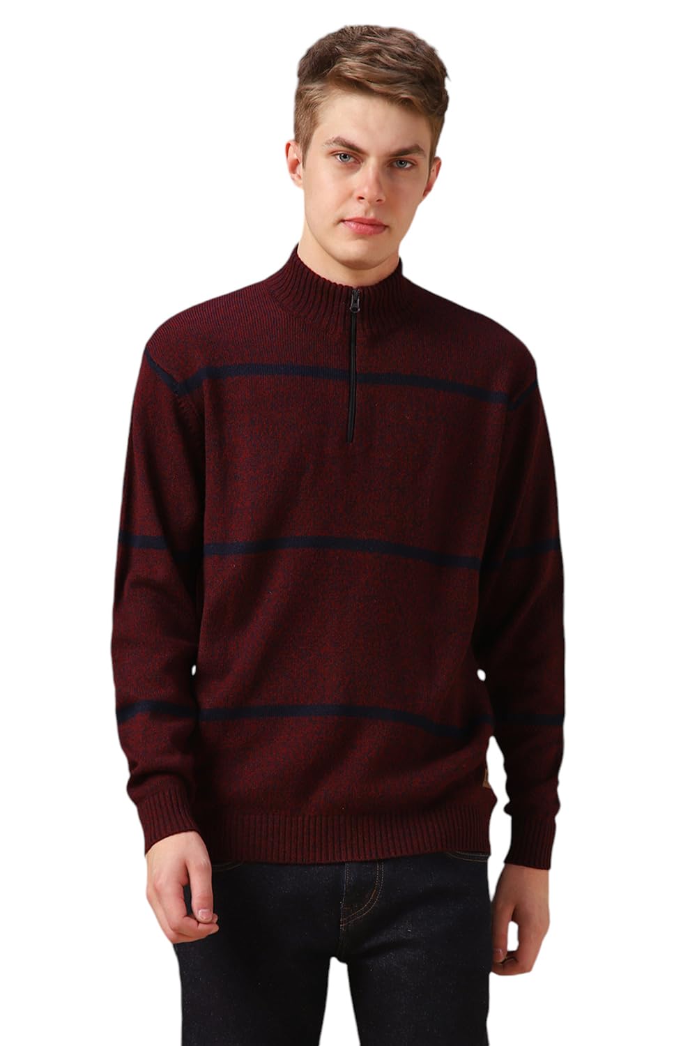 Dennis Lingo Maroon Solid Acrylic Slim Fit Full Sleeve Sweater For Men