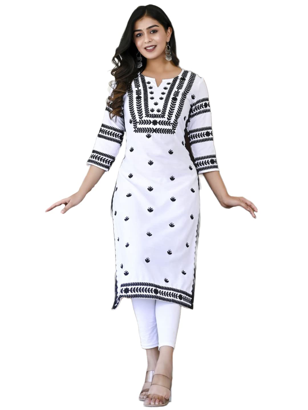 ANNI DESIGNER Womens Cotton Blend Embroidered Straight Kurta (Stho-White-CMD_XL_White_X-Large)