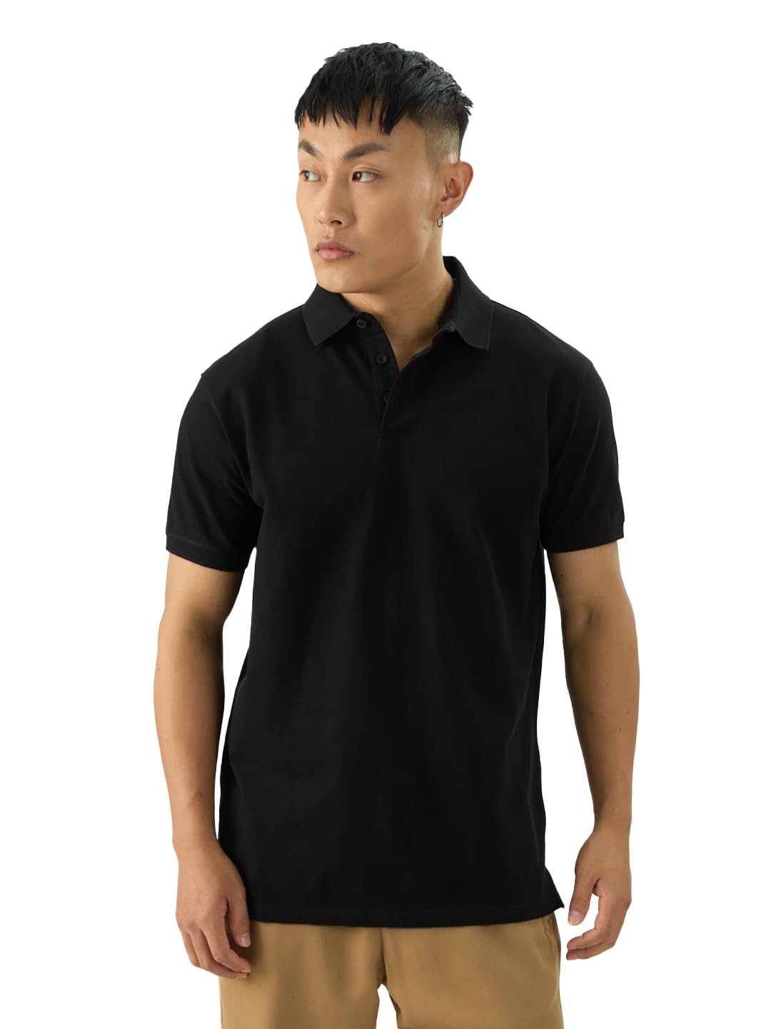 The Souled Store Solids: Black Short Sleeve Collared Neck Regular Fit Cotton Polos for Men and Boys