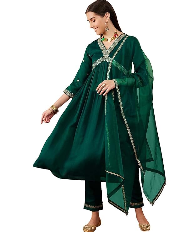 Lookmark WomenS Embroidered Georgette Alia Cut Kurta Pant Dupatta Set - Trendy And Elegant Ethnic Wear For Women (Az-Lm-Og-Ks21
