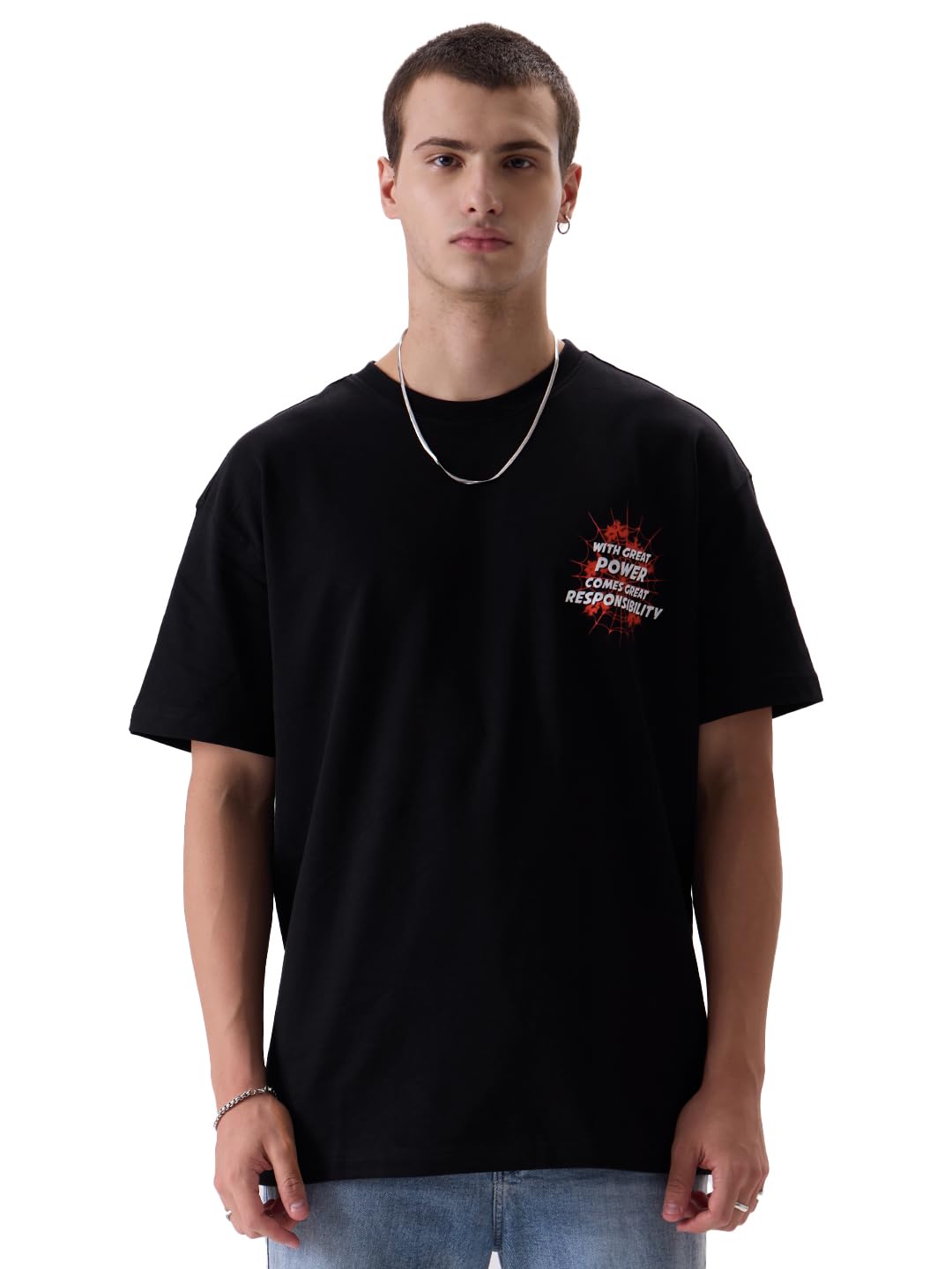The Souled Store Official Spider-Man: Across The Spider-Verse Mens and Boys Oversized fit Graphic Printed Half Sleeve Cotton Gre