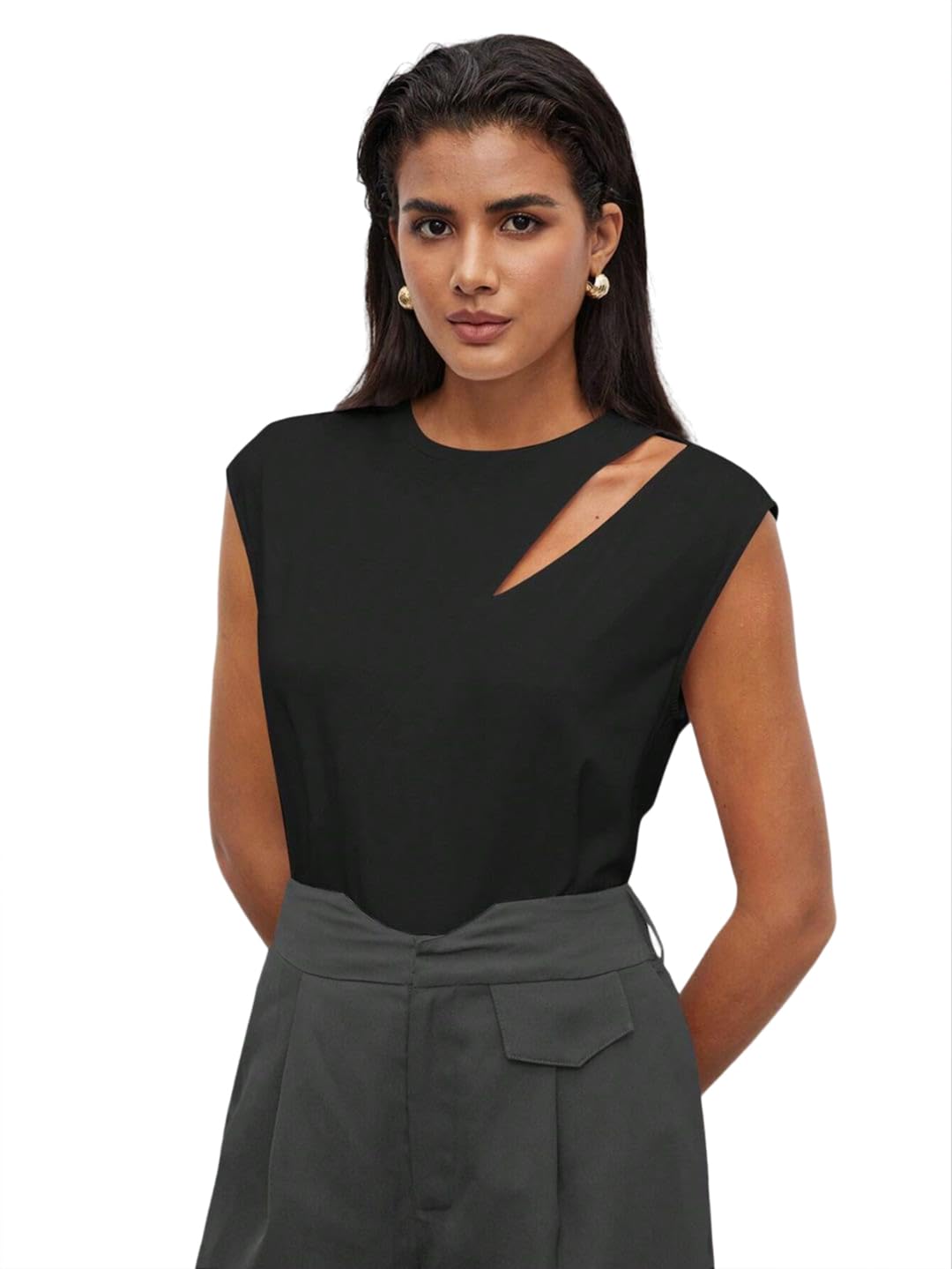 Kotty WomenS Casual Sleeveless Solid Top(Black,L)