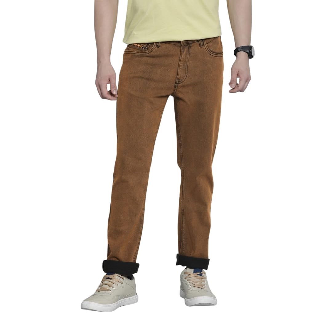 The Indian Garage Co Men Slim Straight Fit Solid Mid-Rise Stretchable Jeans Brown