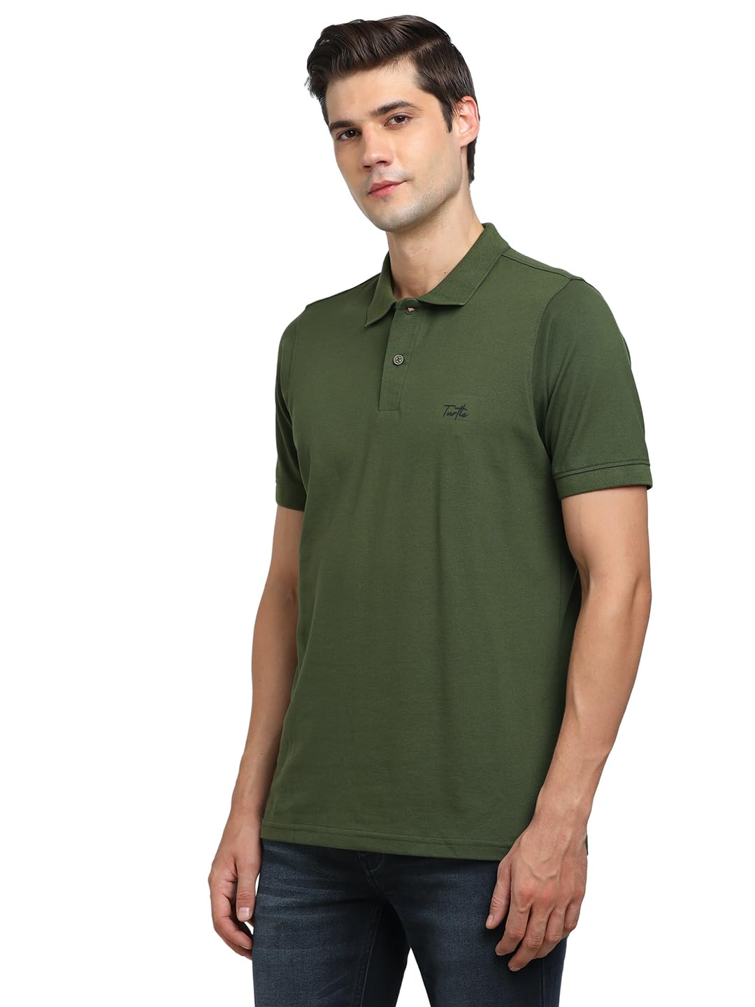Turtle Men Cotton Stretch Slim Fit Green Polo T-Shirt