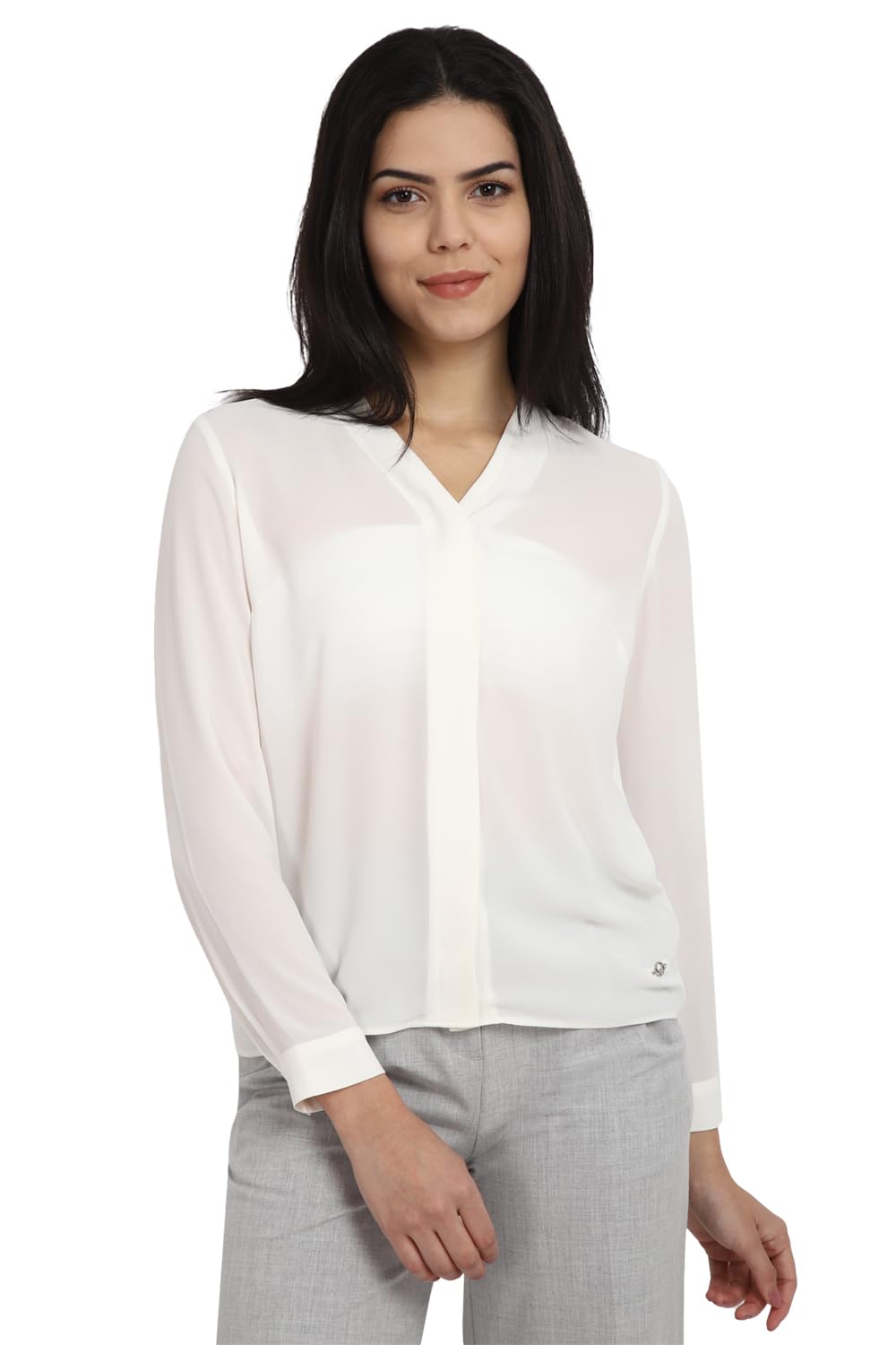 Allen Solly Women Solid Formal Cotton Full Sleeve Stretch Button-Down Shirt
