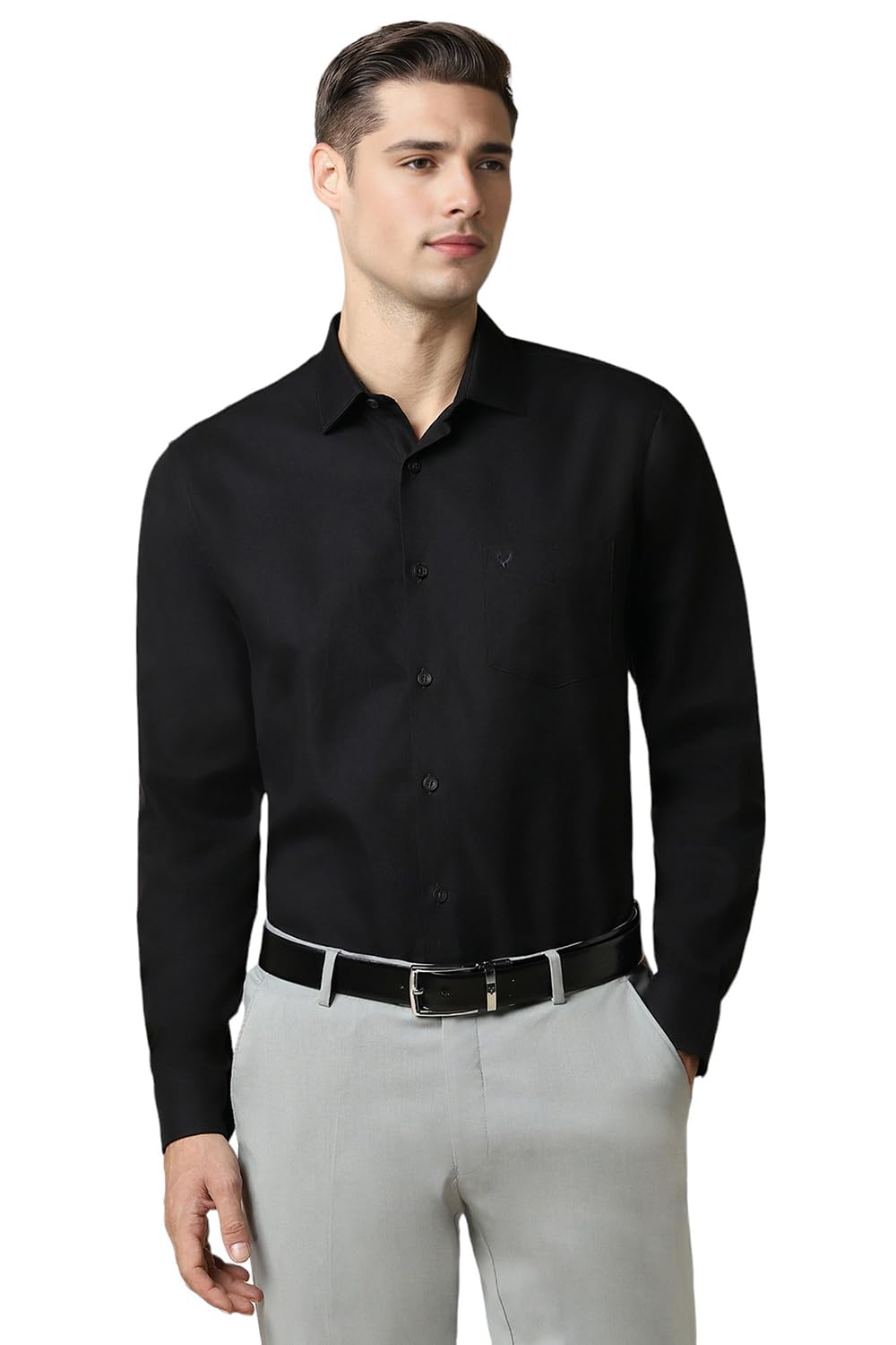 Allen Solly Men Slim Fit Solid Formal Full Sleeve Polo Shirt