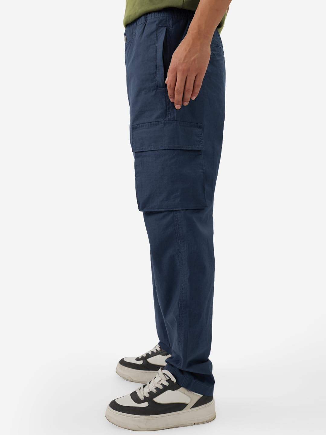 The Souled Store Navy Blue Men and Boys Buttoned Straight Fit Cargo Ripstop Joggers