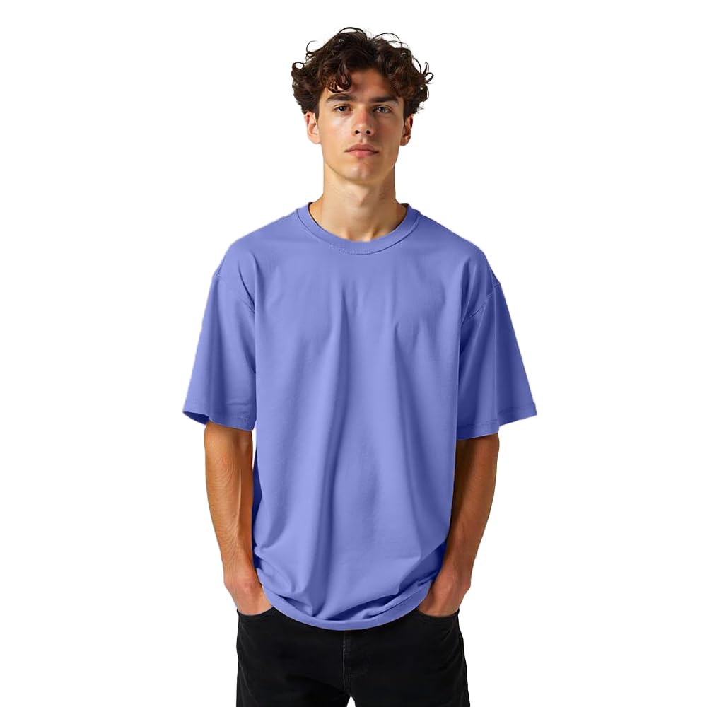 Nobero MenS Solid Oversized Fit T-Shirt (1M-Twts-R0039_Periwinkle