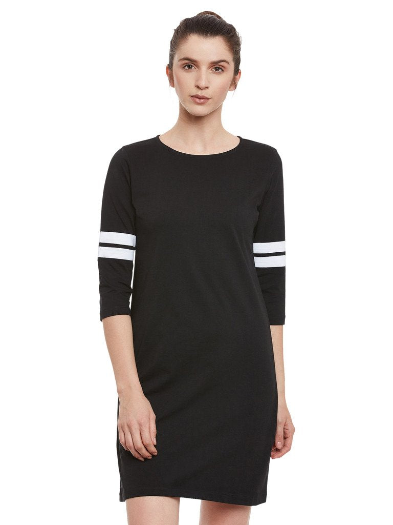 Miss Chase WomenS Super Soft Solid Mini Round Neck 3/4 Sleeve Panelled Color Block Shift Dress | 2 Colors (Mcss17D09-11-62-05,