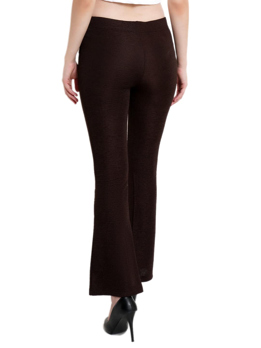 POPWINGS Solid Full-Length Polyester Regular-Fit Casual Bootcut Trouser Pants for Women for Casual Wear Chocolate Brown