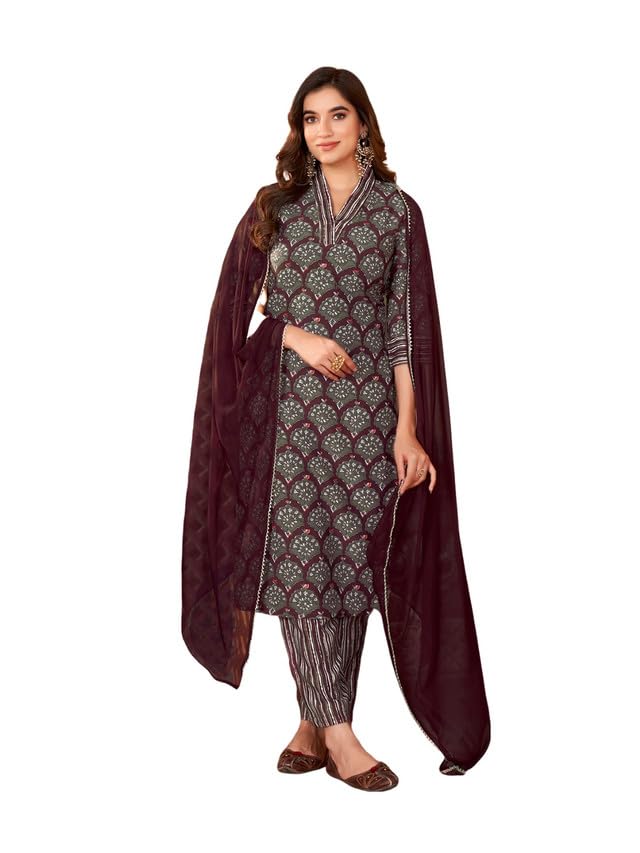 Sanisa Women's Rayon Blend Digital Printed Straight Kurta Set with Dupatta