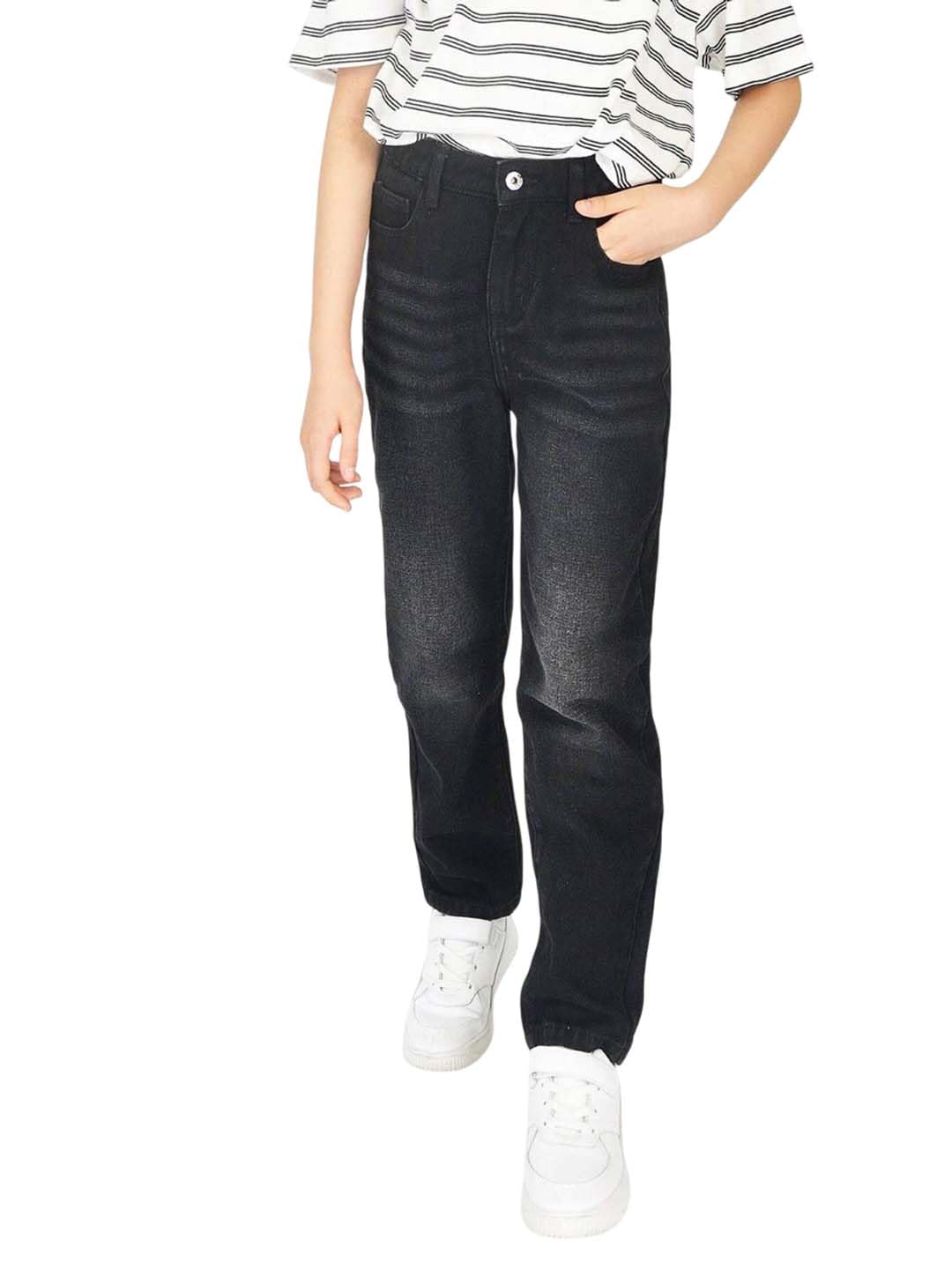 Kotty Boys Regular Fit Cotton Lycra Blend Solid Jeans Midnight Black