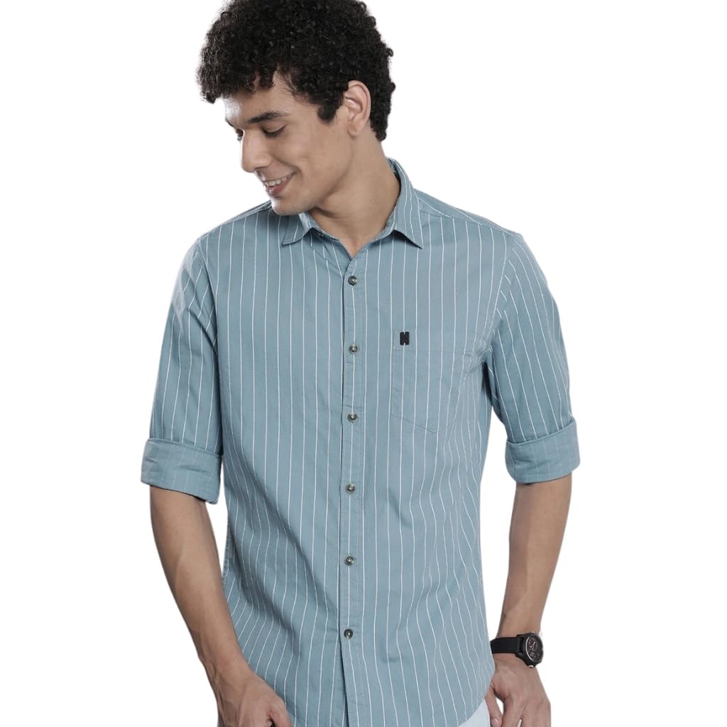 The Indian Garage Co Blue Regular Fit Cutaway Collar Striped Long Sleeves Shirt