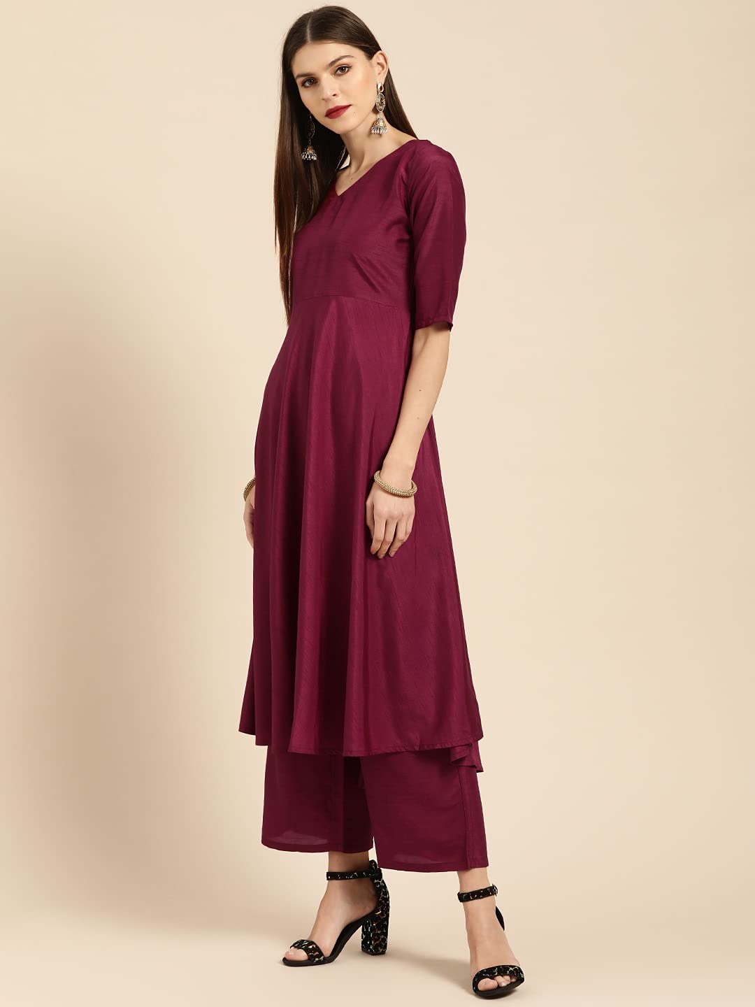 ANNI DESIGNER Women's Cotton Straight?urta with Palazzo (GSHK110)