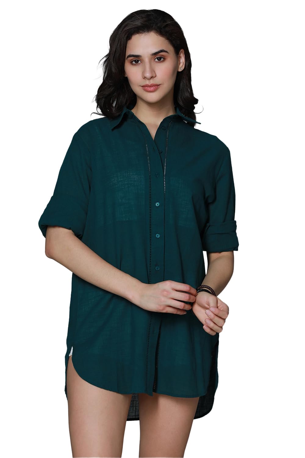 High Star WomenS Solid Oversized Fit Shirt (Hswshs2405_Teal