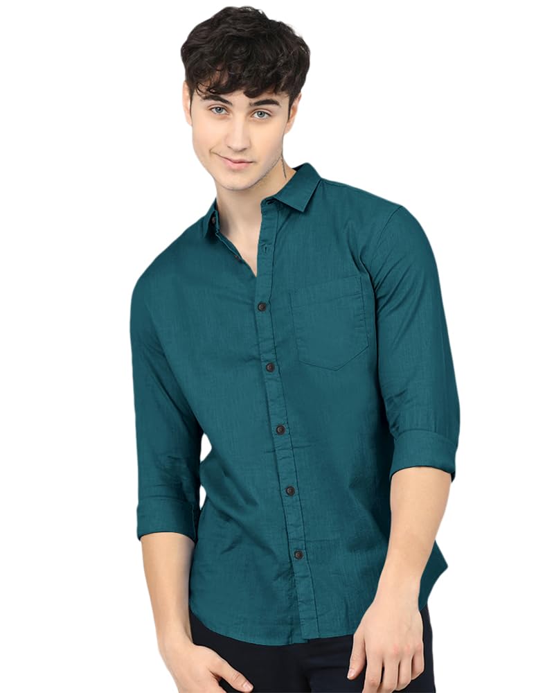 Eyebogler MenS Casual Solid Shirt Teal Blue