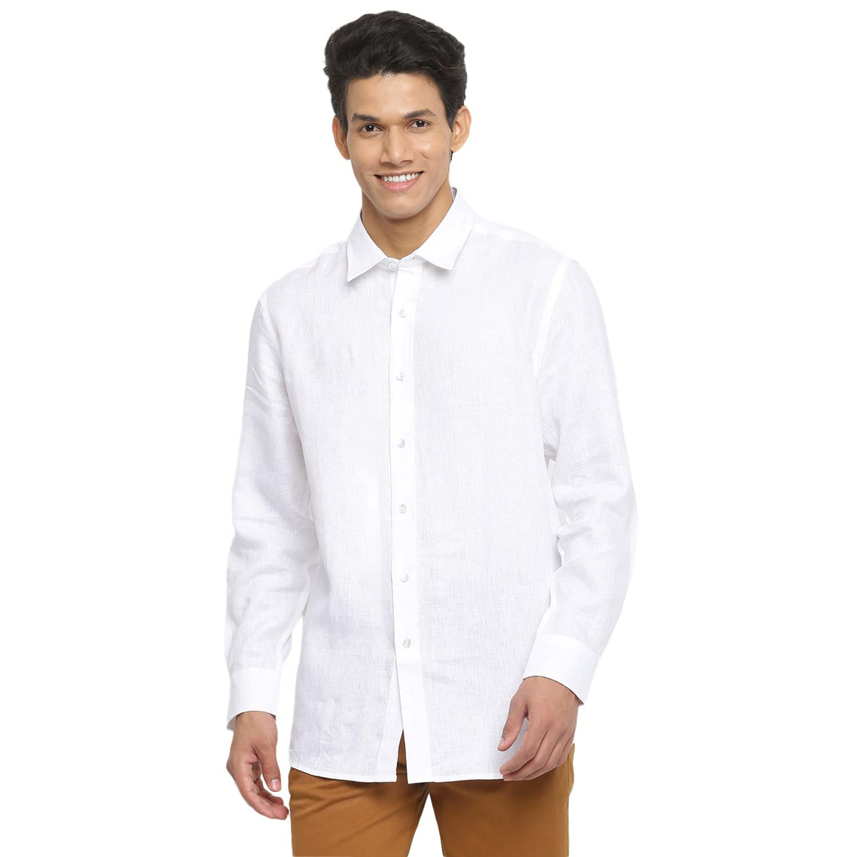 Fabindia Men Comfort Fit Regular Collar Casual Shirt Linen_Xs White