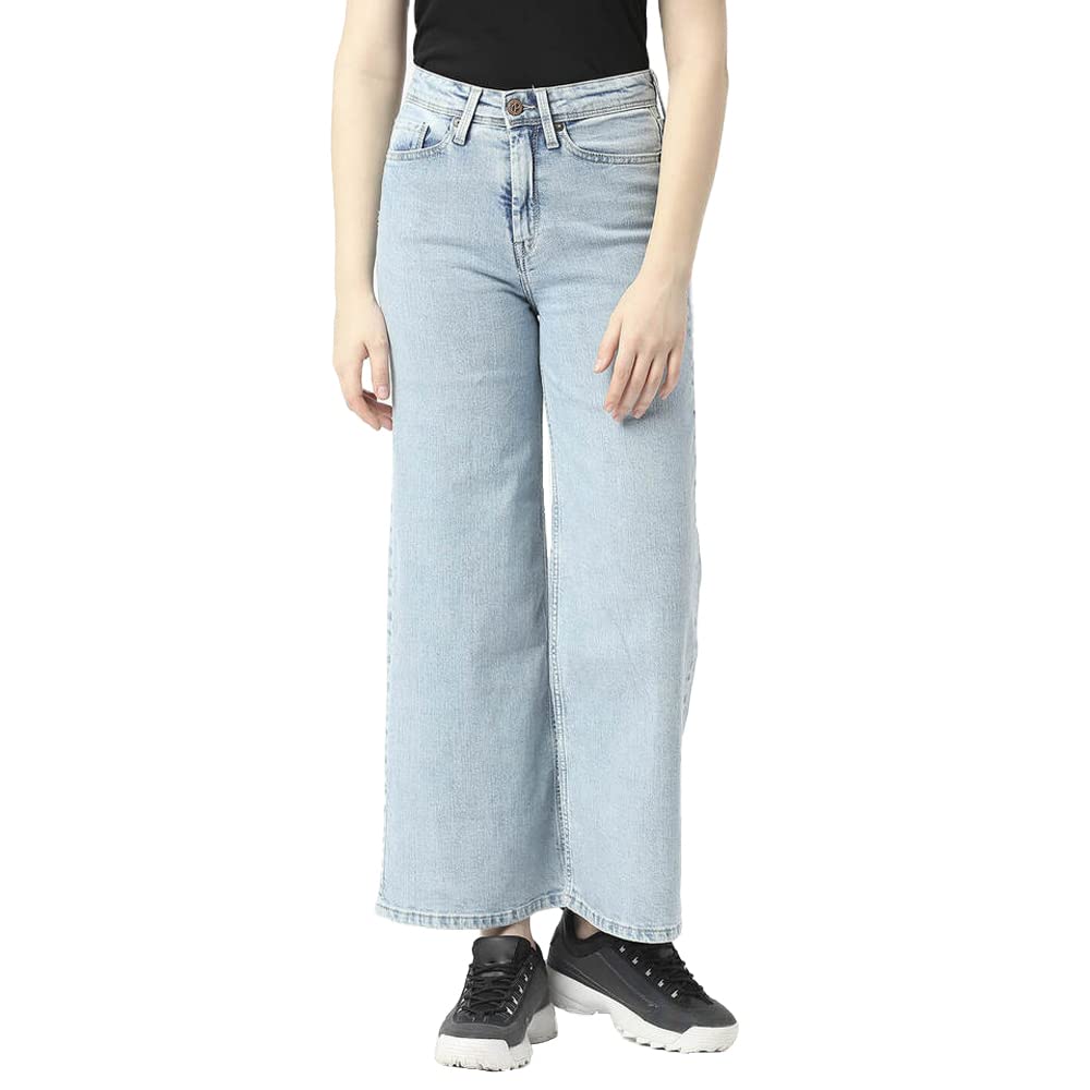 Pepe Jeans Solid Cotton Relaxed Fit High Rise WomenS Jeans (Blue, 30)
