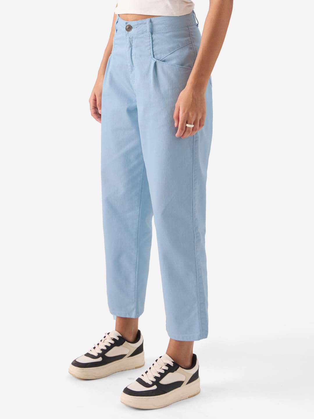 The Souled Store Solids: Light Blue Women and Girls Carrot Fit Pants