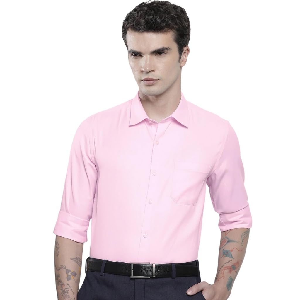 The Indian Garage Co Men Pink Solid Slim Fit Cotton Formal Shirt
