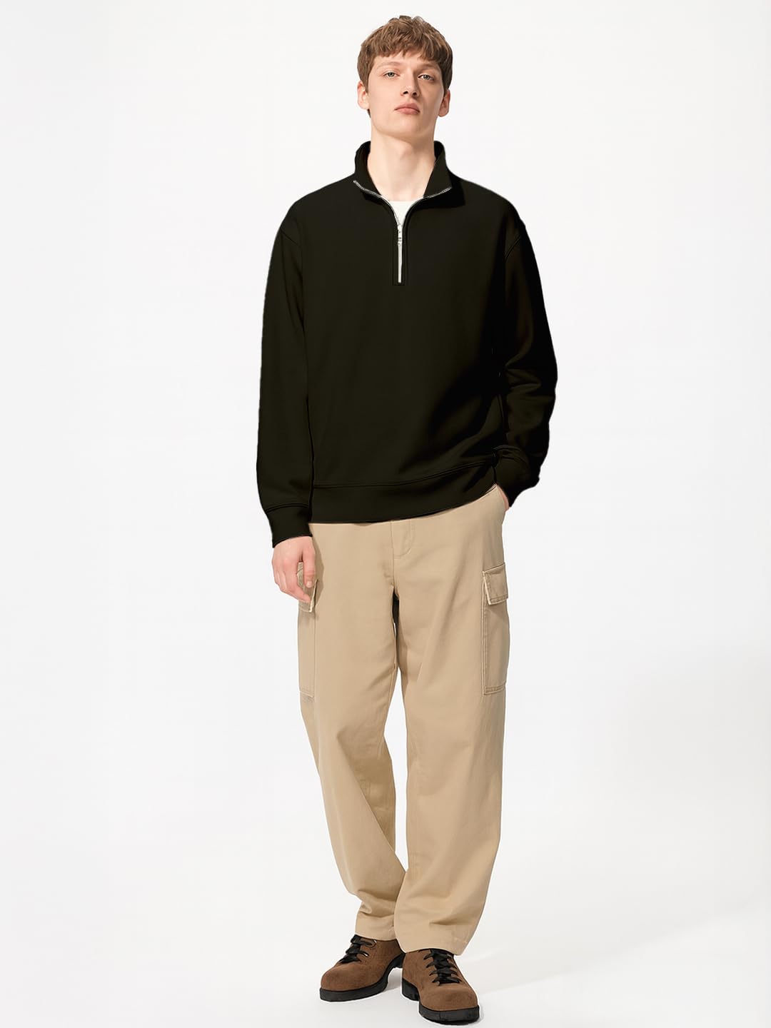 Nobero MenS Cotton Fleece Blend::Polycotton Crew Neck Sweatshirt (1M-Twss-R0032_Black