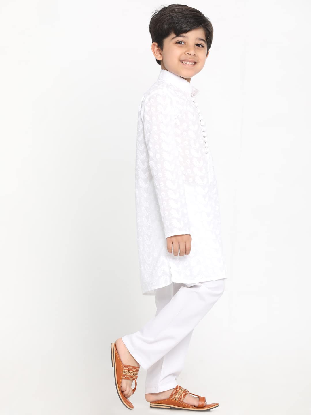 Vastramay Boys White Pure Cotton Kurta Pyjama Set For Independence Day - Traditional Ethnic Wear