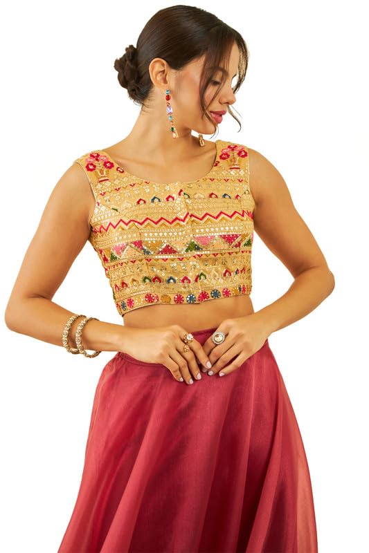 Soch Womens Beige Georgette Sequin Embellished Front-Open Sleeveless Blouse