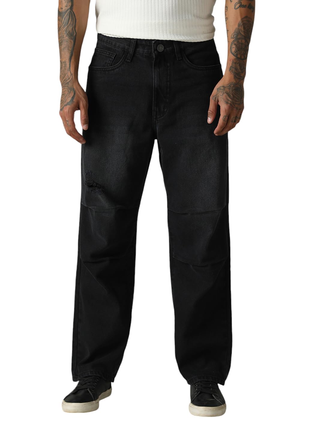 Hubberholme Men Washed Cotton Loose Fit Mid- Rise Jeans 3 Black