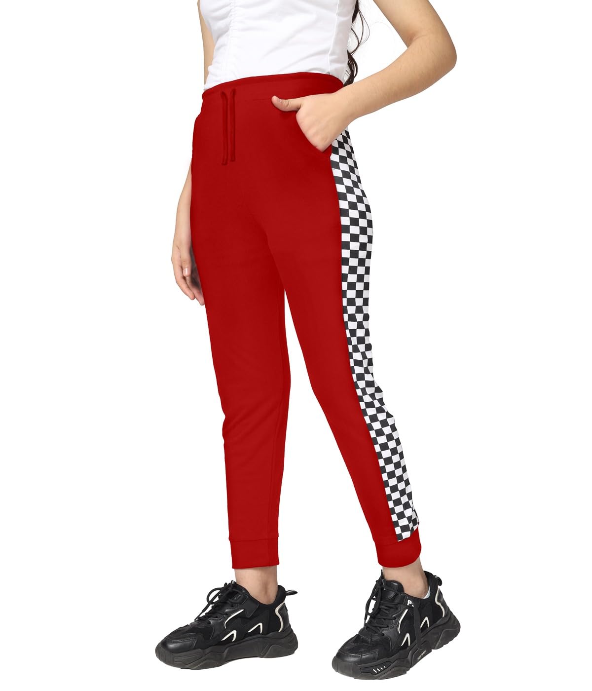Kyda Kids Girls Cotton Printed Track Pants With Pocket - (Pack Of 1) Red