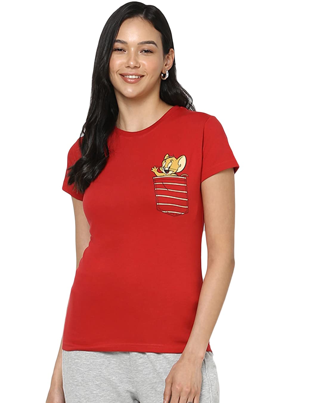 Bewakoof Womens Tom & Jerry 100% Cotton T-Shirt - Slim Fit, Round Neck, Half Sleeves