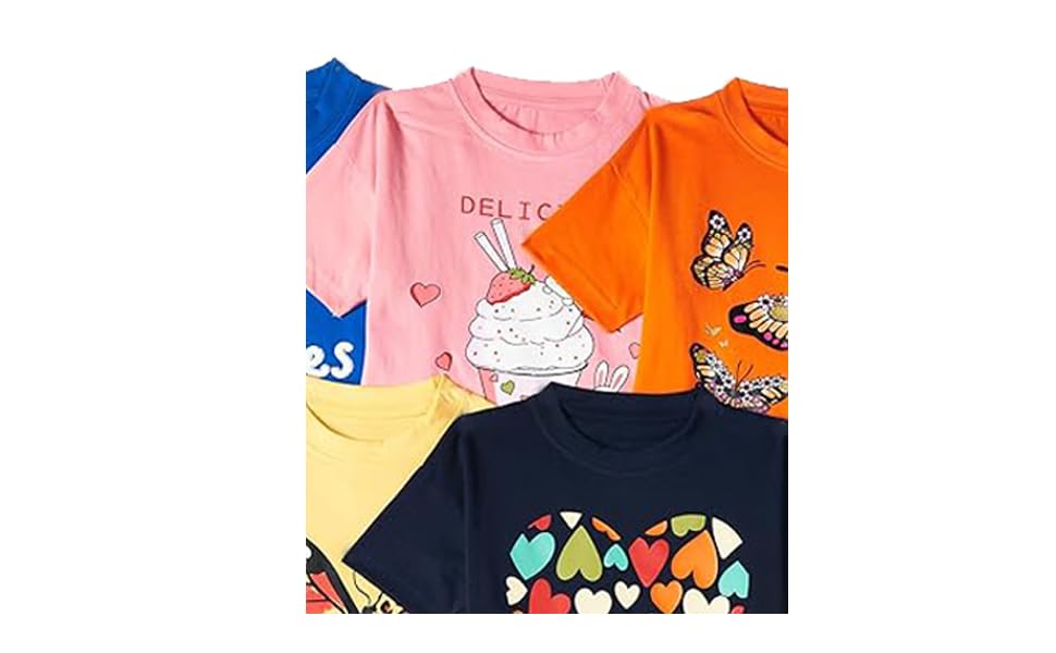 T2F Girls Cotton Printed Oversized Fit Crop Top (Pack of 5),Multicolour,6-7 Years