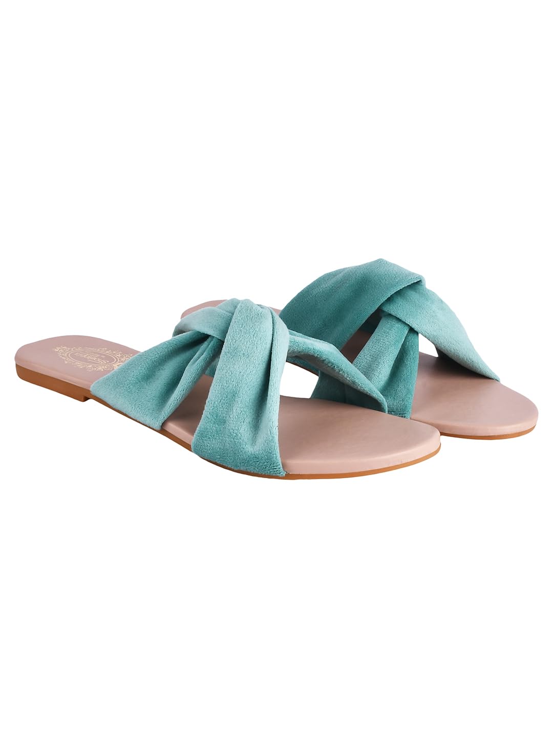 Shoetopia Girls Green Flat Slide Sandals Soft Suede Knot Strap Casual Summer Slip-Ons For Everyday Comfort Stylish, |Footwear L