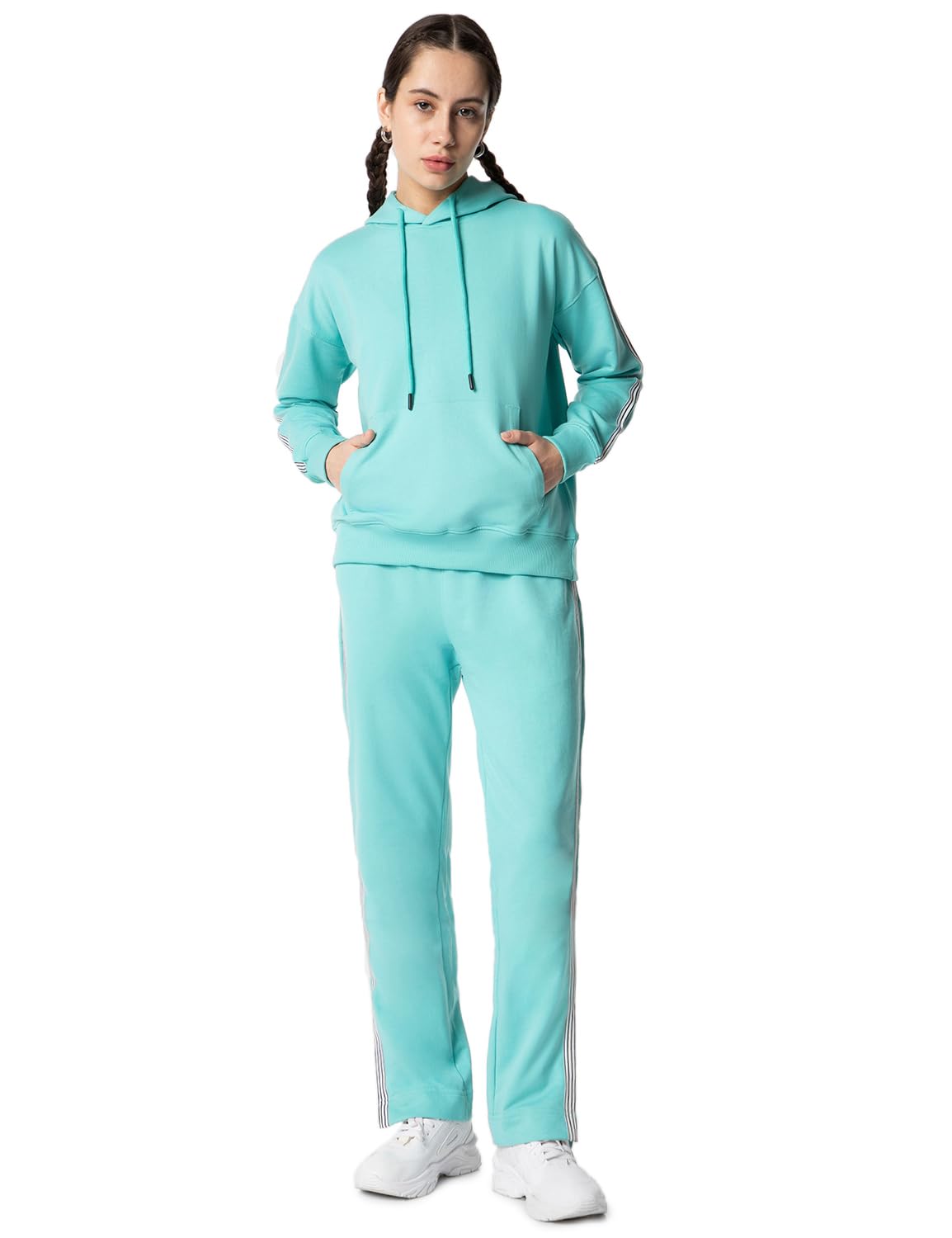FYLTR Womens Drop Shoulder Hoodie & Joggers Set With Contrast Branded Tape on Sleeve and Jogger Side Seam - Rib Hem & Cuff | Sl