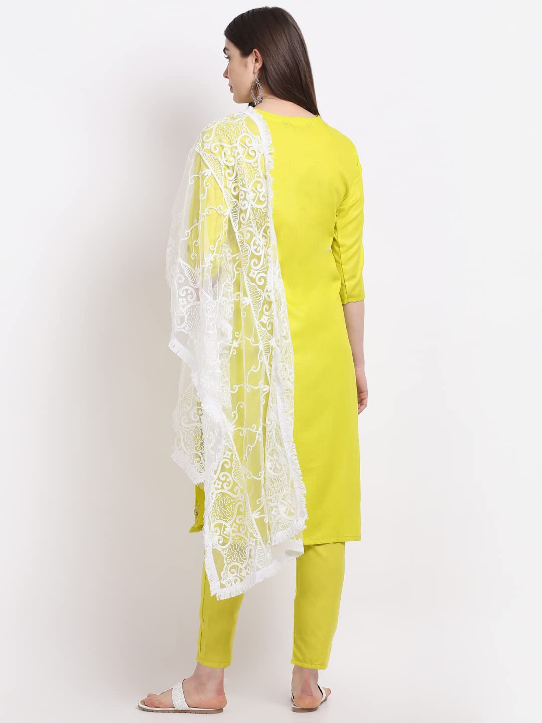 ANNI DESIGNER Women's Cotton Blend Kurti with Pant & Dupatta (Clear, Medium)