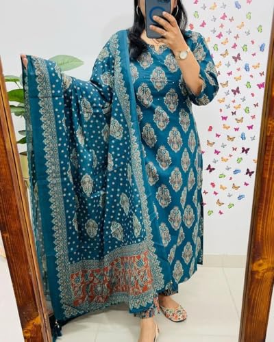 ANNI DESIGNER Women's Rayon Printed Straight Kurta with Pant and Dupatta