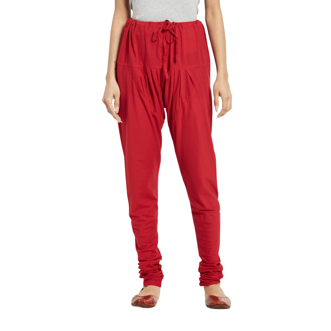 Fabindia Women's Red Cotton Solid Regular Fit Churidar