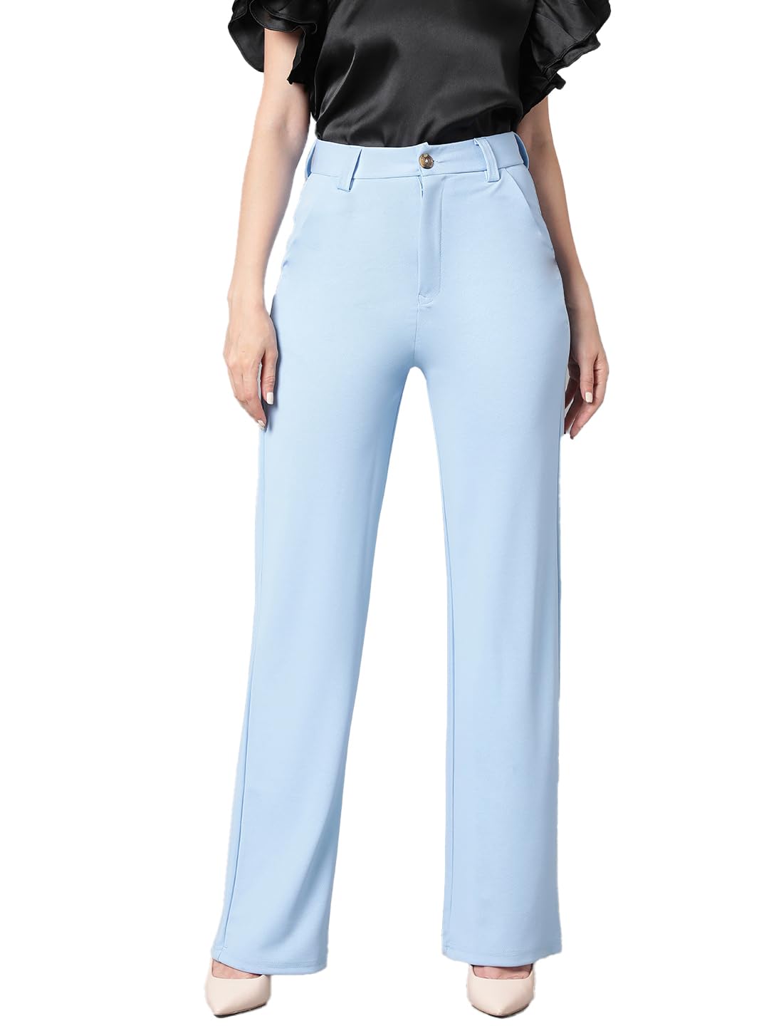 Kotty WomenS High Rise Cotton Blend Relaxed Fit Trousers