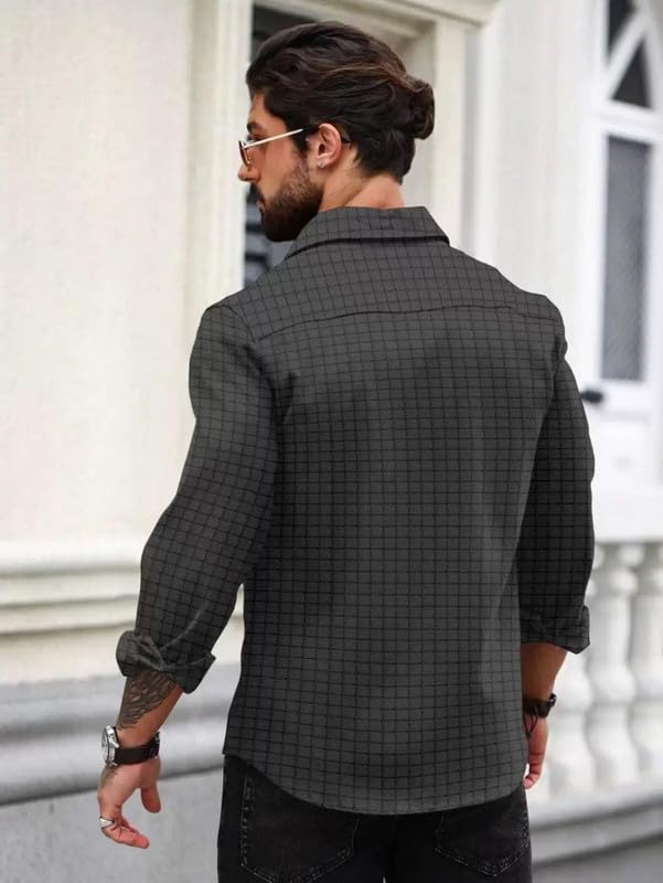 Deelmo MenS Regular Fit Checks Pattern Polyester Blend Shirt With Collared Neck Long Sleeve And Standard Length | Shirt For Man